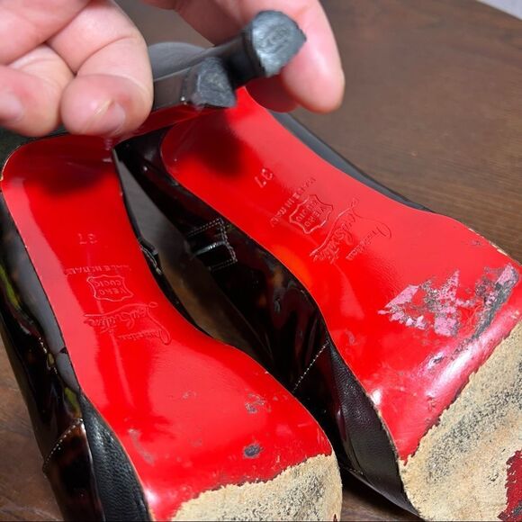 37 (7) CHRISTIAN LOUBOUTIN patent leather animal print lace up booties EUC - Picture 8 of 11